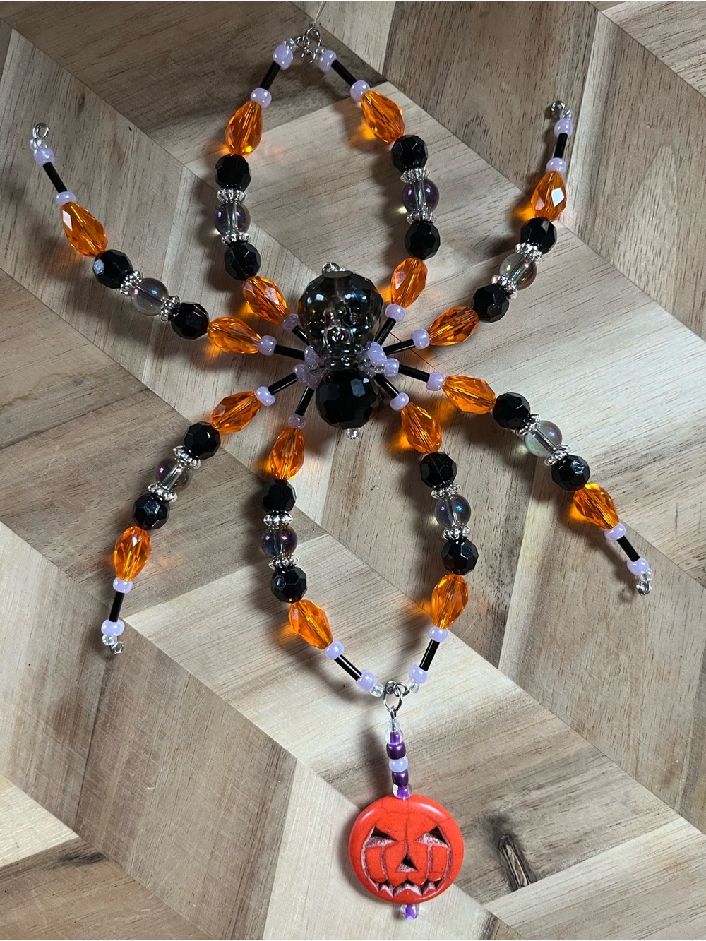 Hand Crafted Spider Sun Catcher with Pumpkin & Skull Charms